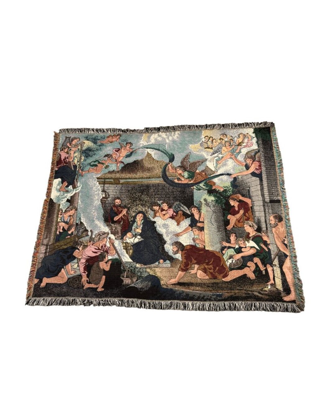 Jesus Mary Joseph Angels Tapestry Blanket Throw Wall Hanging 49" X 46"